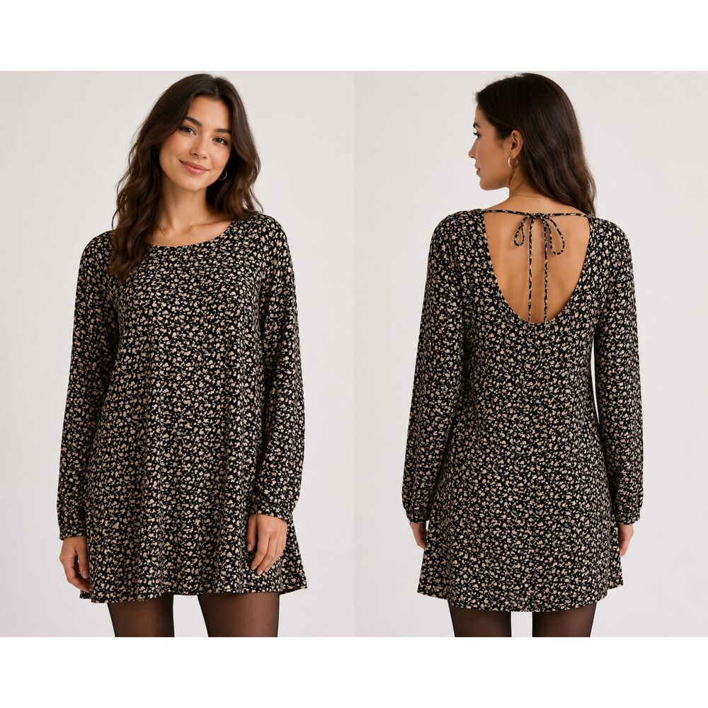 Somedays Lovin Floral Mini Dress Long Sleeves XS Scoop Back Open Back Ditzy
